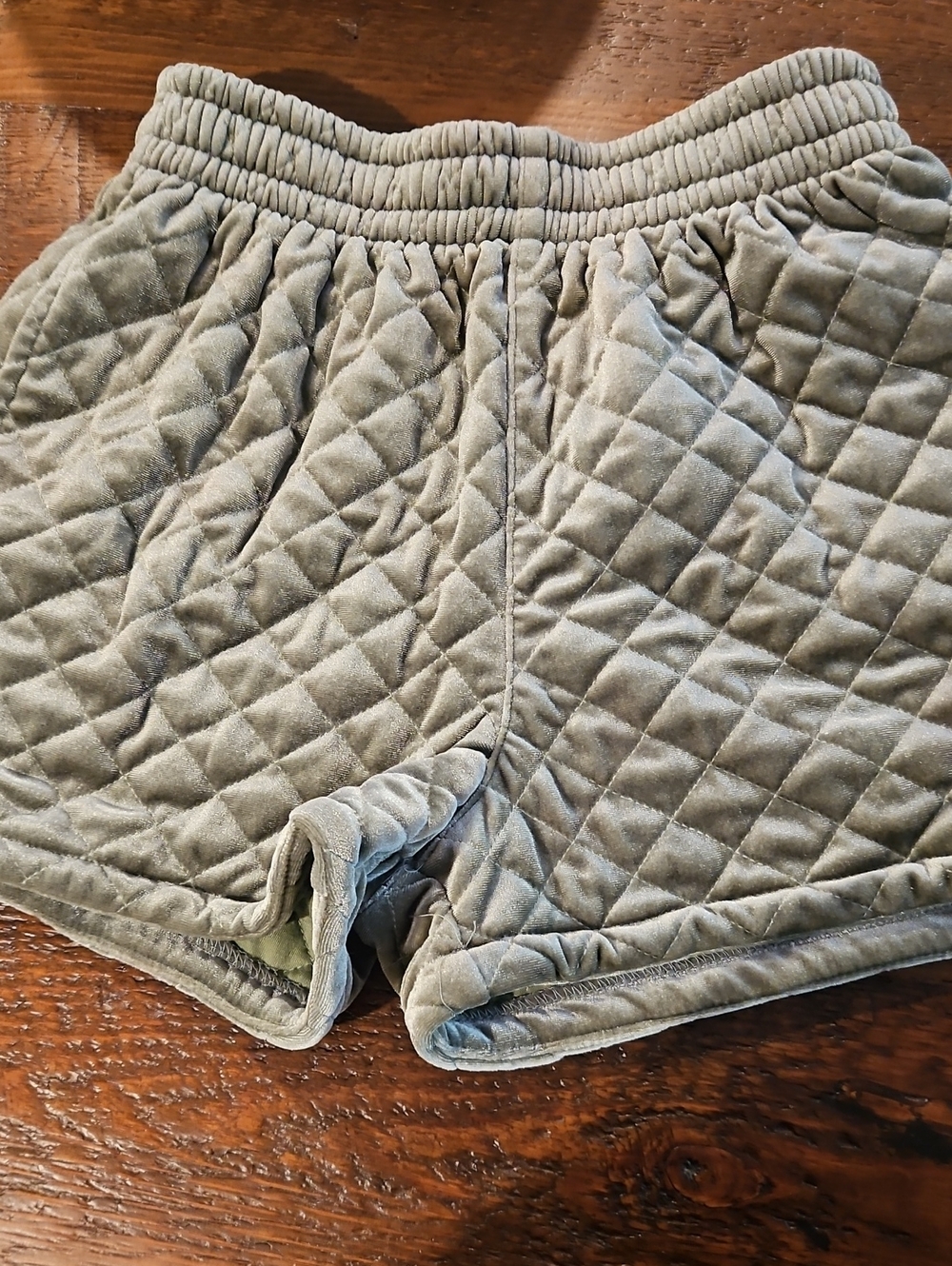 Forever 21 Quilted Velvet Elastic Waist Shorts - Sage Green